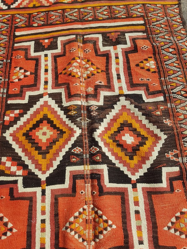 Vintage Traditional Handmade Turkish Wool Multi Kilim Rug 7.3x3.6 ft gallery