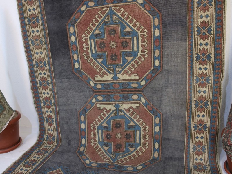 Vintage Hand Knotted Area Rug Blue Red Beige Geometric Turkish Rug 5x8 ft gallery