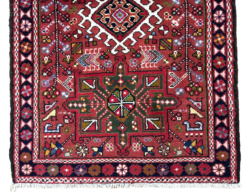 Vintage Karajeh Tribal Hand Knotted Wool Area Rug 3x5 Red Blue Geometric Boho gallery
