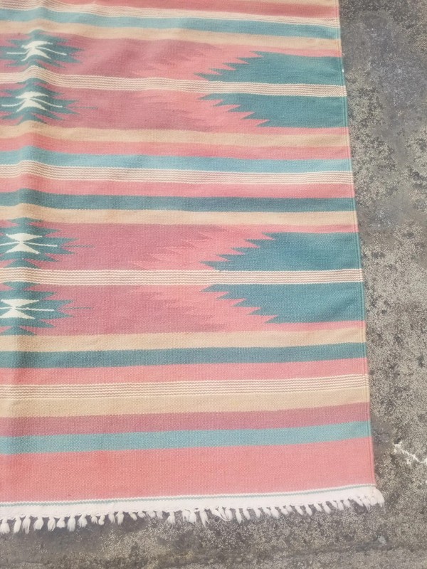 Fine Vintage Traditional Hand Made Oriental Wool Pink Kilim 186x120cm gallery