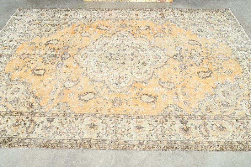 6x10 Turkish Antique Large Wool Rug Hand-Knotted Neutral Vintage Oushak Rug,193 gallery