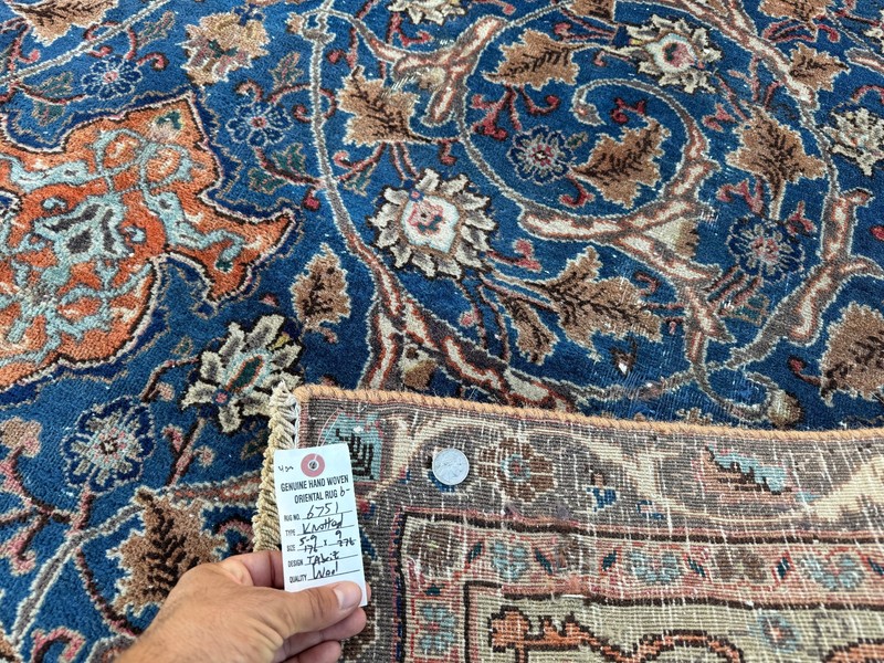 6x9 BLUE ANTIQUE ORIENTAL RUG HAND-KNOTTED real vintage handmade fine old worn gallery