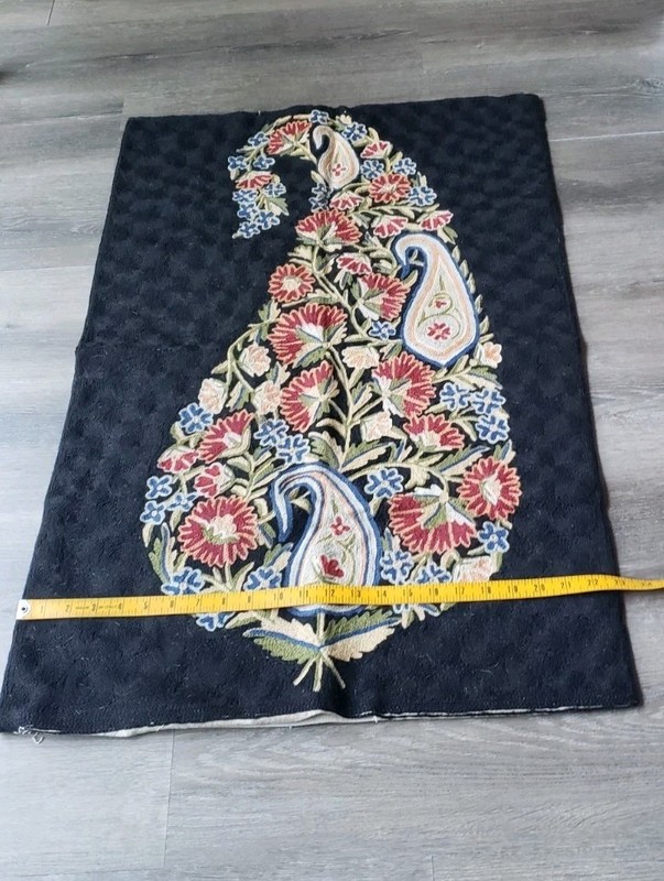 Kashmiri? Embroidered 2' x 3' Wool Tapestry Rug Craft Repurpose Upcycle DAMAGE gallery