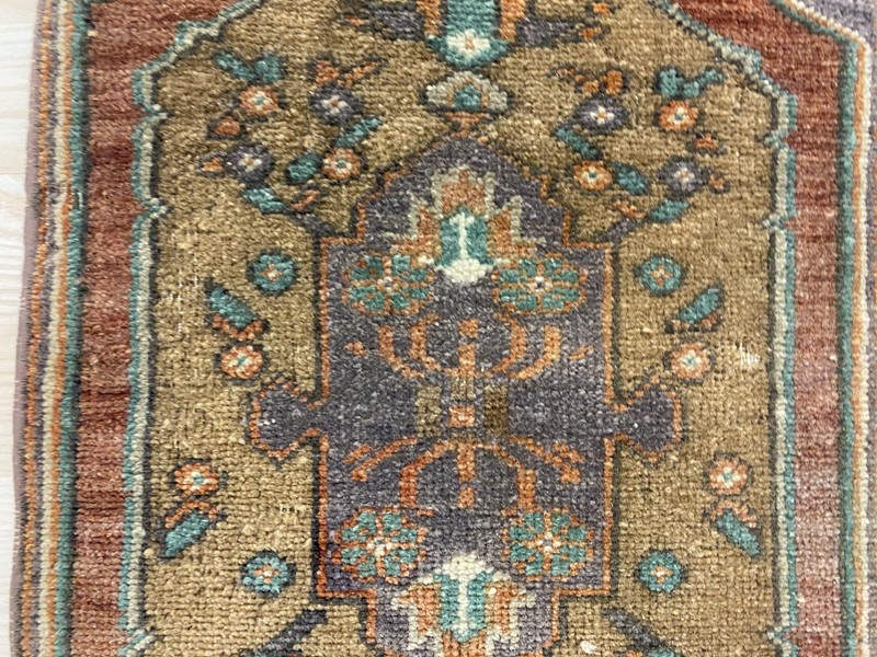 Antique Turkish Rug 1.2x2.8 ft Vintage Purple Rust Tribal Small Carpet Boho Mat gallery