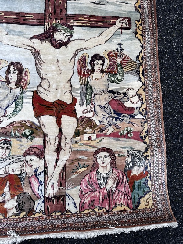Exceptional Hand Knotted Silk on silk Pictorial Rug - museum Quality 80 x 120cm gallery