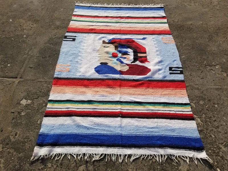 Vintage Traditional Handmade Mexican Aztec Wool Multicolor Kilim Throw 6.4x3.8ft gallery