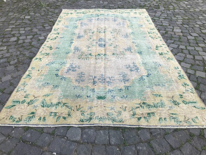 Turkish Antique rug Bohemian Area rug Oushak rug Vintage Rug Handmade Wool rug gallery