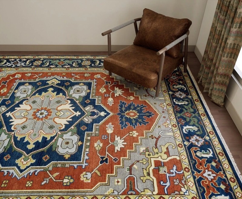 Red Blue Antique Hand Knotted Turkish Oushak Rugs Vintage Carpets For Livingroom gallery
