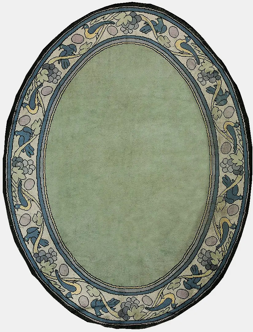 9'x11' Antique Artistic Solid Green Oval English Art Deco Noel Simmons Rug with gallery