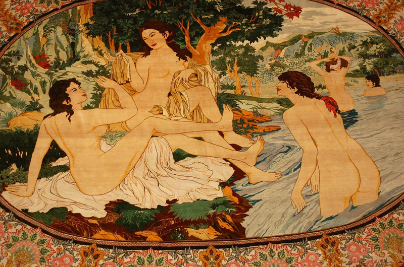 RARE HIGH KPSI BATH OF DIANA DESIGN FINE 100% SILK TURKISH HEREKE RUG 3'6"x4'10" gallery