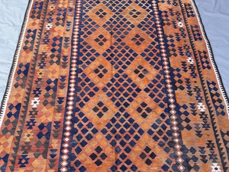 Terracotta Blue Faded Kilim Rug 6'4x9'9 Vintage Boho Tribal Flatweave Area Rug gallery