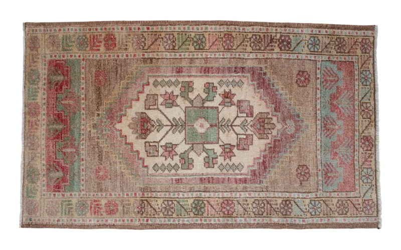 Vintage Distressed Small Area Rug Hand Knotted Oushak Rugs Yastik -1'10"x3'1" gallery