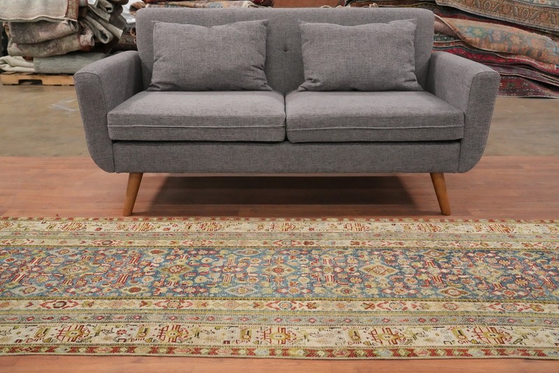 Pre-1900 Handmade Runner Rug Blue Wool 16 ft Traditional Antique Carpet 3x16 gallery