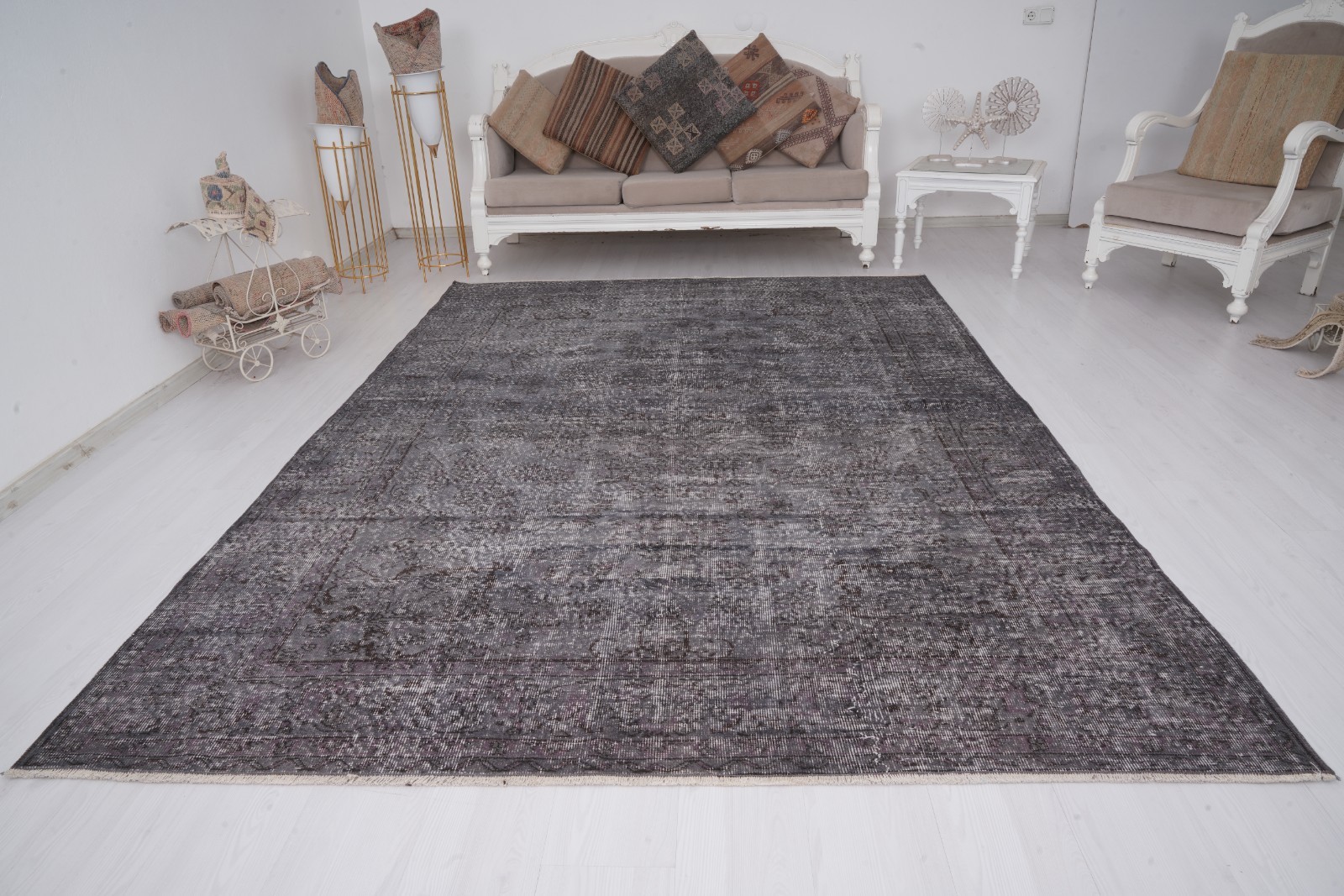 Muted Turkish Large Rug 7x10 ft - Handmade Oversize Vintage Oushak Carpet, 203 gallery