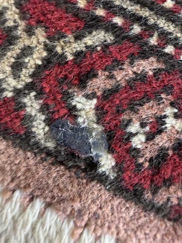 Vintage Miniature Oriental Style Medallion Rug Mat Fringe Red Cream 11" x 12" gallery
