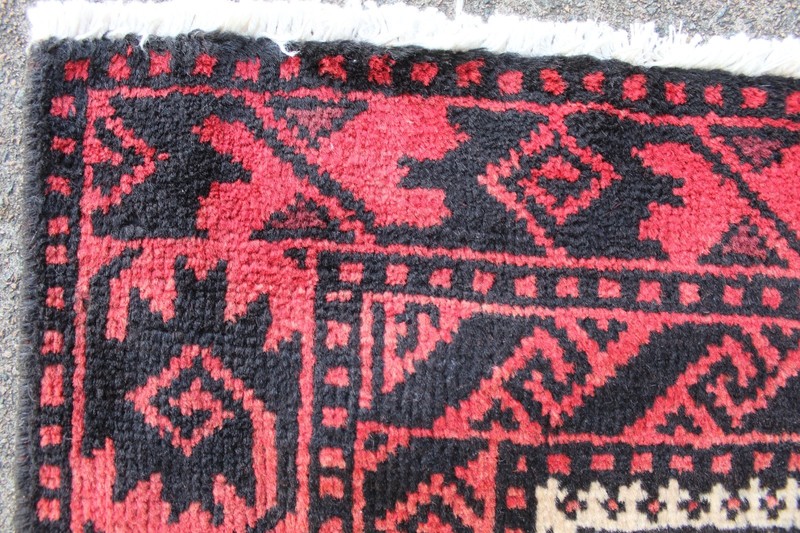 Vintage Hand Made Traditional Oriental Wool Beige Red Long Rug 191x103cm gallery