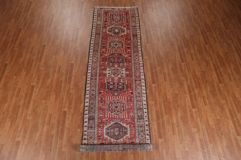 Red Geometric 14 ft Runner Rug 4x14 Wool Hand-made Long Hallway Vintage Carpet gallery