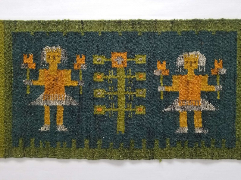 Fine Vintage Traditional Hand Made Oriental Wool Mustard Green Kilim 99x49cm gallery