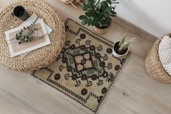 2×2 ft Vintage Turkish Small Rug Hand Knotted Beige Oushak Accent Rug Mat