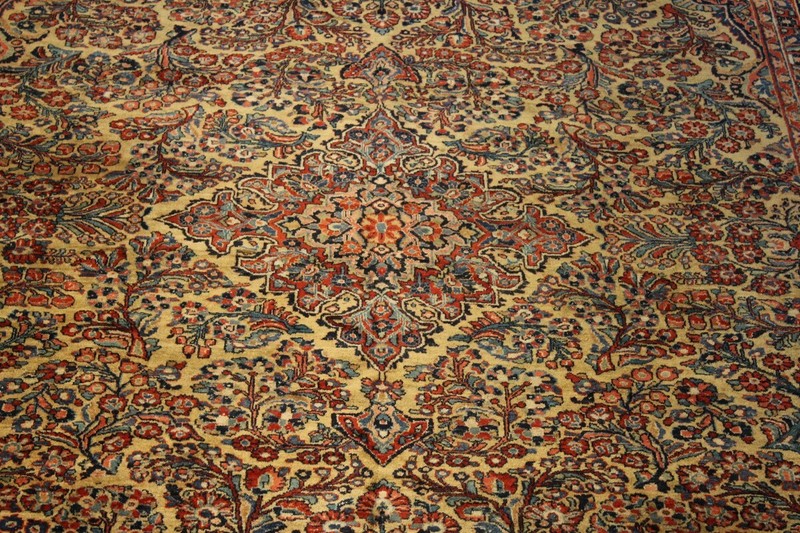 CIRCA 1900 ANTIQUE AUTHENTIC SAROUK RUG 9' x 11' FLORAL ORIENTAL RUG YELLOW gallery