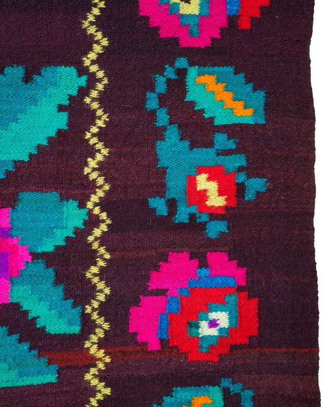 Romanian Bessarabian Floral Runner Rug Handwoven Wool Pink Roses 1970s 13x4ft gallery