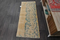Vintage Turkish Runner Rug 2x5ft BEIGE Handmade Anatolian Oushak Hallway Wool