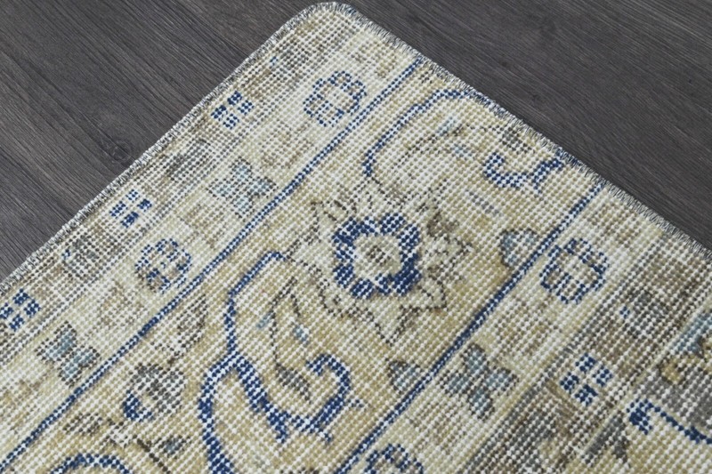Vintage Turkish Runner Rug 2x7ft Wool Anatolian Handmade Hallway Oushak BLUE gallery