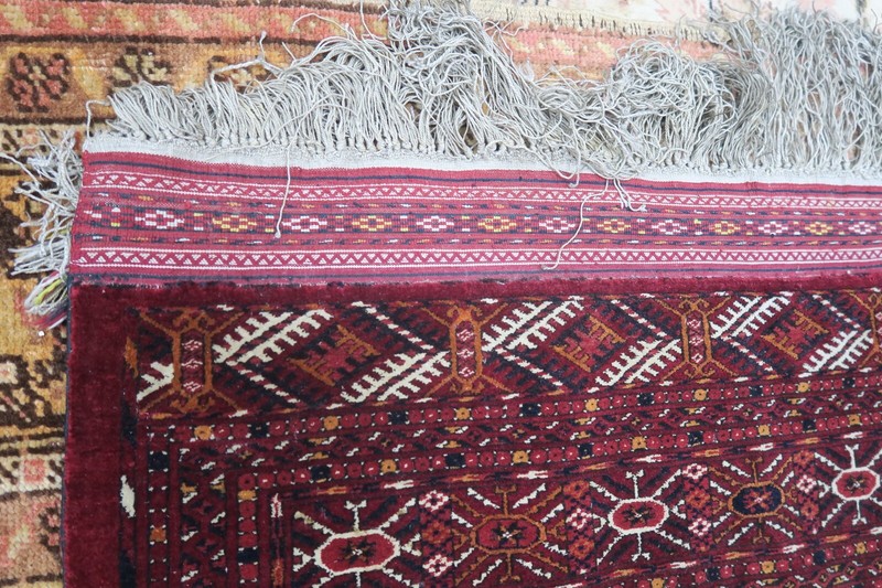 Antique Very Fine Silk on Silk Hand Knotted Tekke Turkoman Rug Red 1920's 4'8x6' gallery
