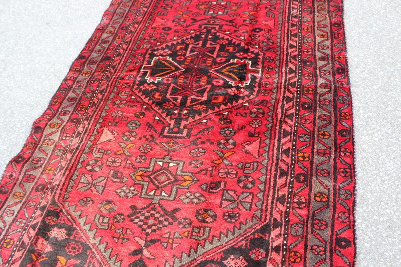Bright Red Geometric Turkish 3' 12" x 6' 9" Red Hand Knotted Area Rug gallery