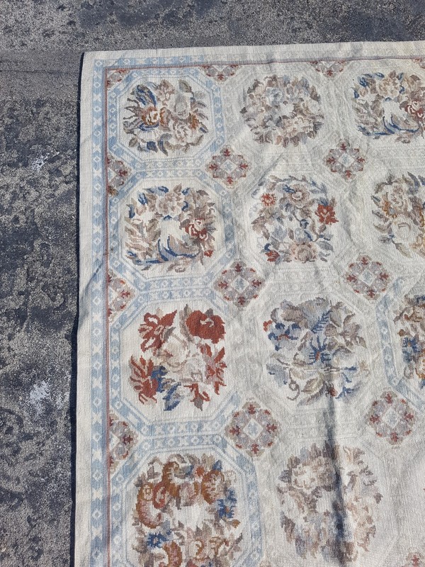 Vintage French Floral Needlepoint Handmade Multicolor Rug Wool Carpet 150x93 cm gallery