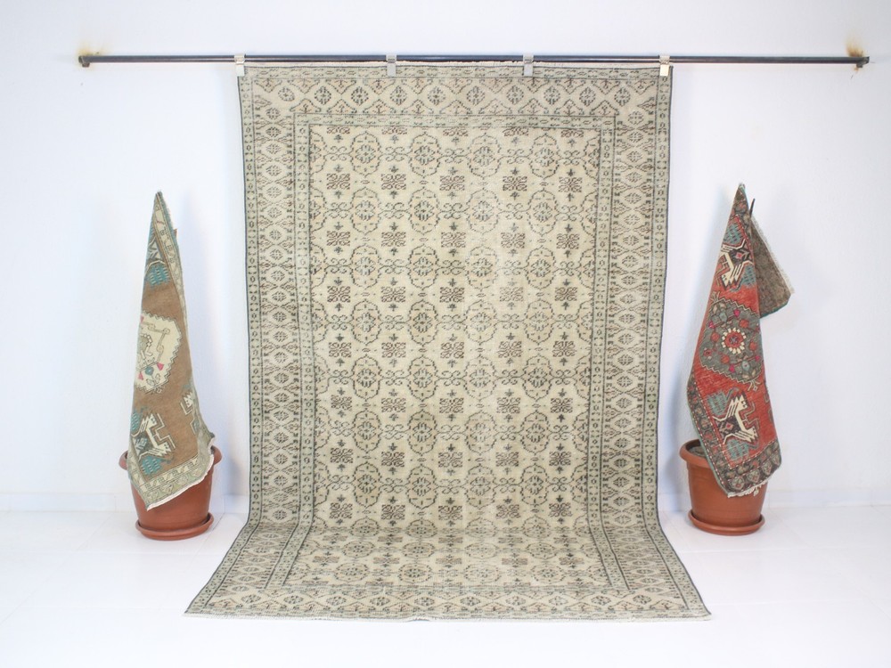 5x9 Turkish Handmade Area Rug Brown Beige Floral Shabby Chic 5.3x8.5 ft
