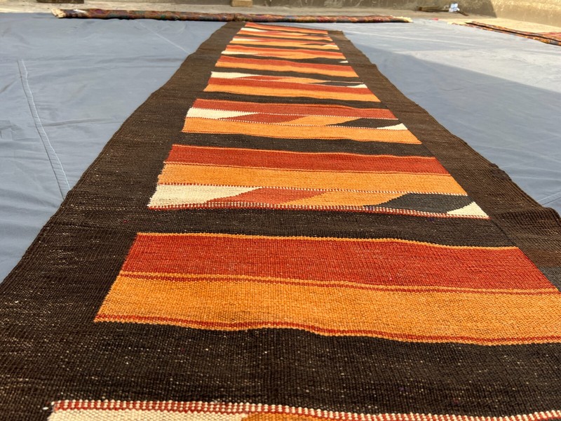 2'7x13'4 ft Afghan Kilim Runner Rug – Handwoven Wool Modern Tribal 14ft Long Rug gallery