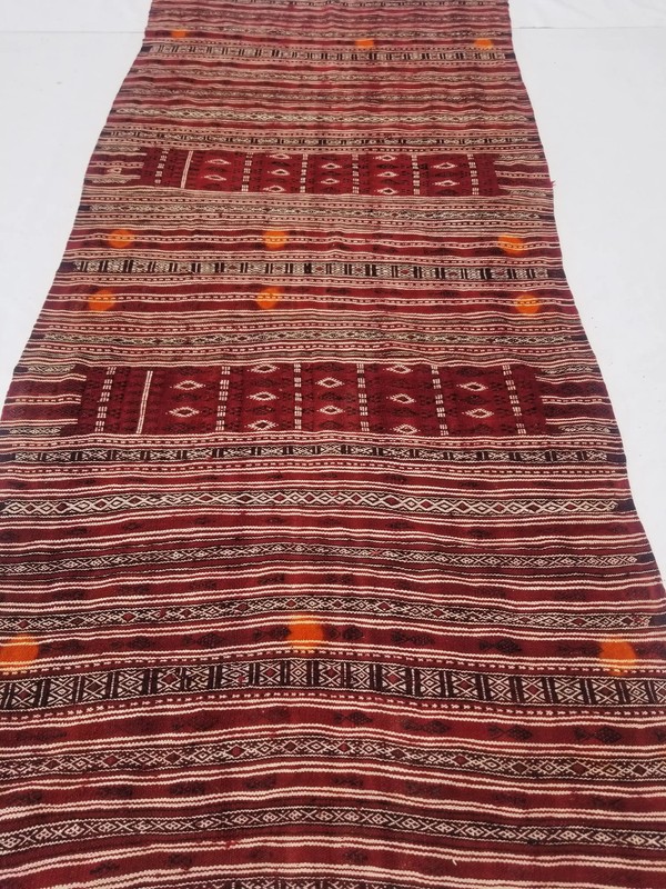 Vintage Traditional Handmade Tunisian Bakhnoug Wool Multi Kilim Rug 8.3x3.6ft gallery