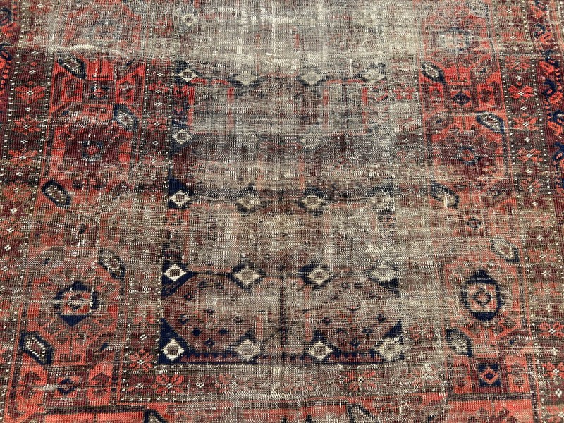 Red Distressed Low Pile Caucasian Rug 4x6 ft Hand Knotted Vintage Boho Carpet gallery