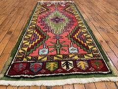 Beautiful Antique 1940-1950’s Wool Pile Henna Dye Tribal Runner Rug 2’x4’ft