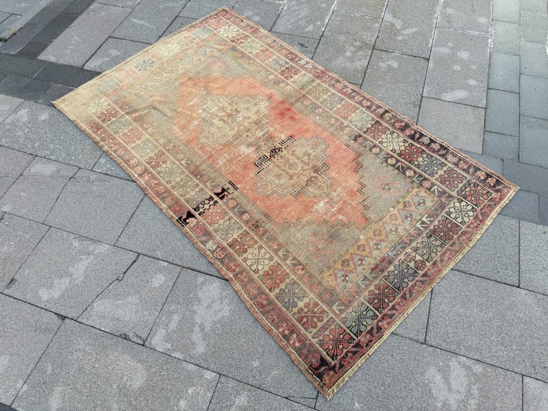 Muted Terracotta Rug 3.8x6.2 ft Vintage Turkish Tribal Wool Carpet gallery
