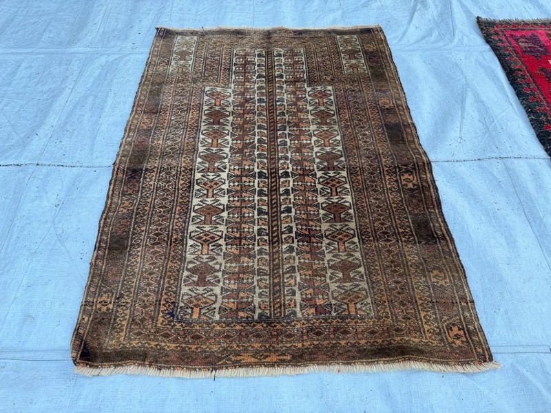 1920s Antique Afghan Baluchi Muted Rug 3x4 Beige Terracotta Oriental Area Carpet gallery