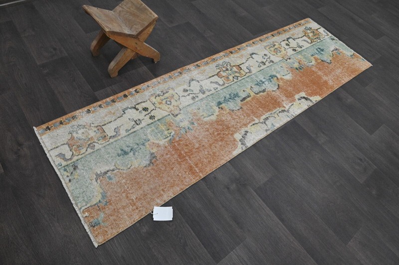 Vintage Turkish Runner Rug 2x7ft Wool Anatolian Handmade Hallway Oushak ORANGE gallery
