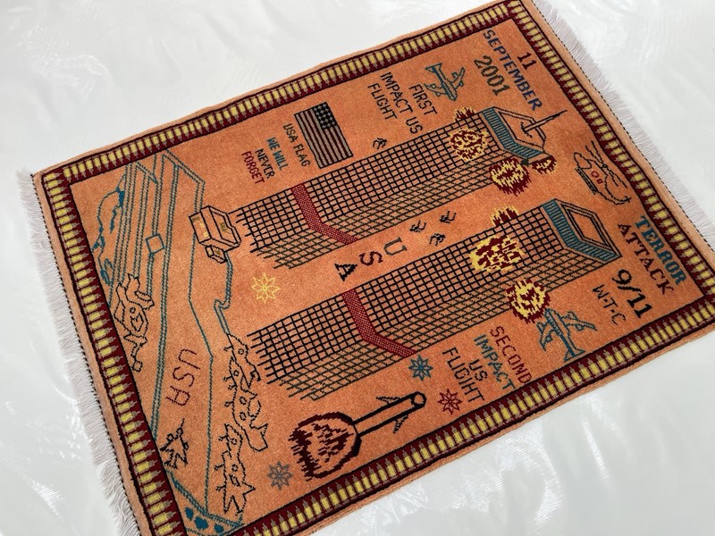 #599 Handmade rug 9/11 twin towers War Rug Afghan War Rug Handicrafts 128x95 Cm gallery