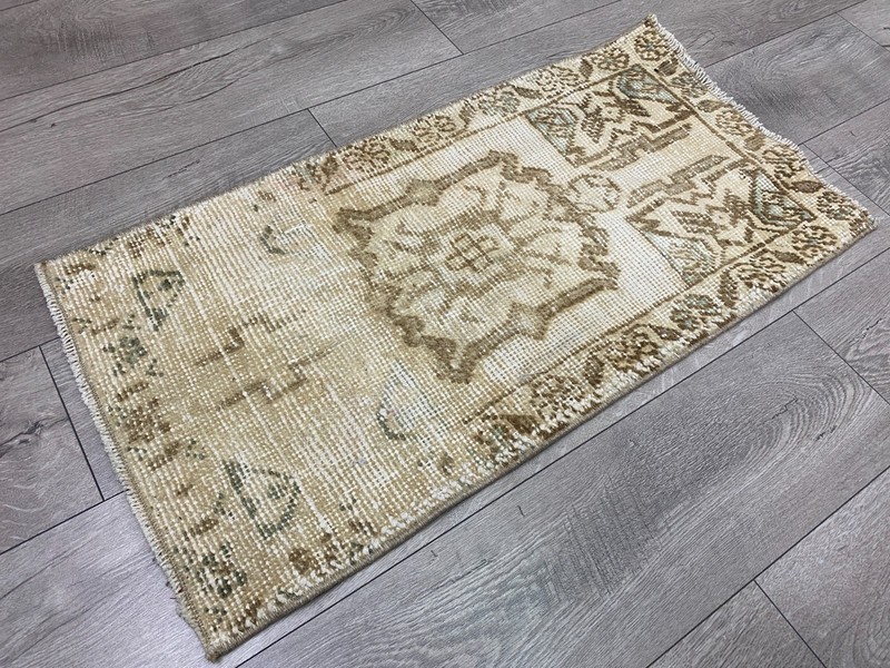 Turkish mini rug, Muted rug, Brown rug, Vintage rug, Small rug, 1.5x3.0 ft gallery