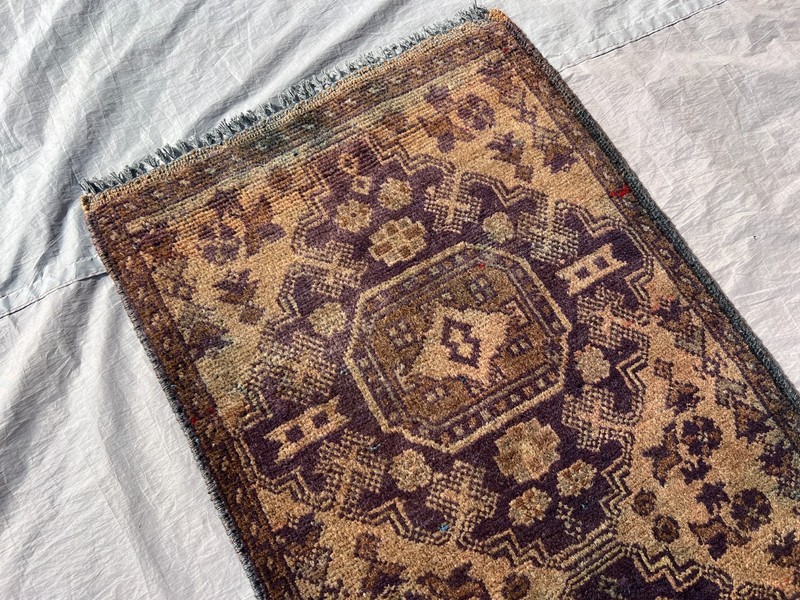 Brown Hand Knotted Afghan Runner Rug 2x5 ft Antique Terracotta Faded Wool Carpet gallery