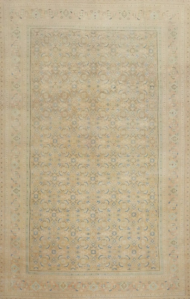 Antique Muted Gold Wool Vegetable Dye Traditional Handmade Room Size Rug 9x13