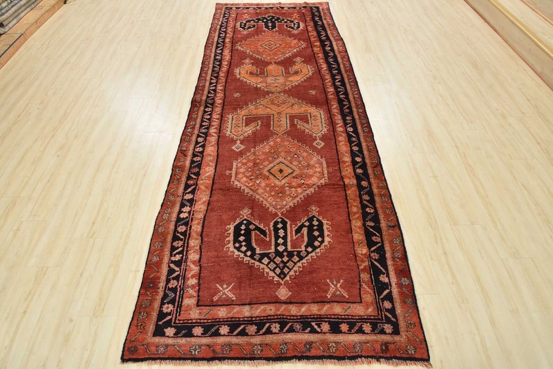 Vintage Tribal Runner 4’1” x 11’4” Red Wool Geometric Hand-Knotted Oriental Rug gallery