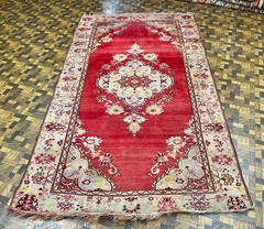 ANTIQUE TURKISH OUSHAK ORIENTAL RUG BOLD COLORS GOOD CONDITION SIZE 4′ 8″x 8′
