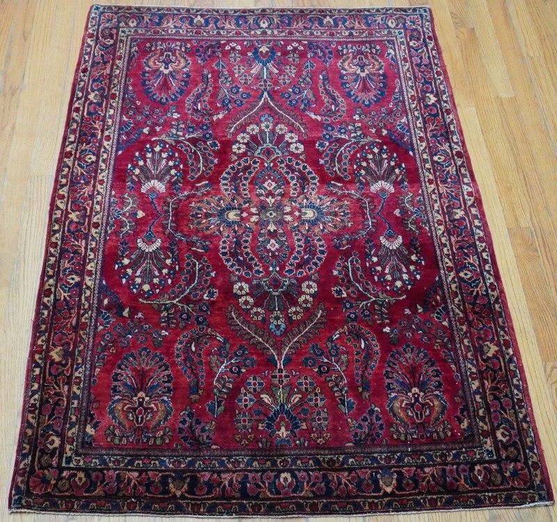 Antique 1900s Saroukk Hand Knotted Wool Red Oriental Rug 3'5" x 5' gallery