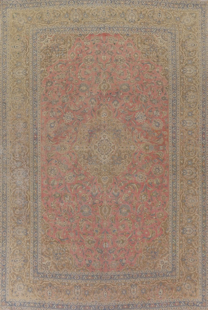 Pink Floral Traditional Semi-antique Living Room Rug 10x13 Handmade Wool Carpet