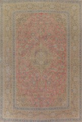 Pink Floral Traditional Semi-antique Living Room Rug 10×13 Handmade Wool Carpet