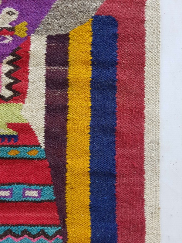 Vintage Handmade Cotacachi Peru Pictorial Multicolor Kilim Rug Carpet 132x66cm gallery