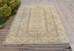 Turkish Rug 78×106 in Vintage Rug Milas Carpet 6×8 Size Muted Color Natural Wool