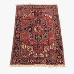 Vintage Heriz Handmade Wool Area Rug 8’6” x 6’7” Distressed Red Geometric Carpet